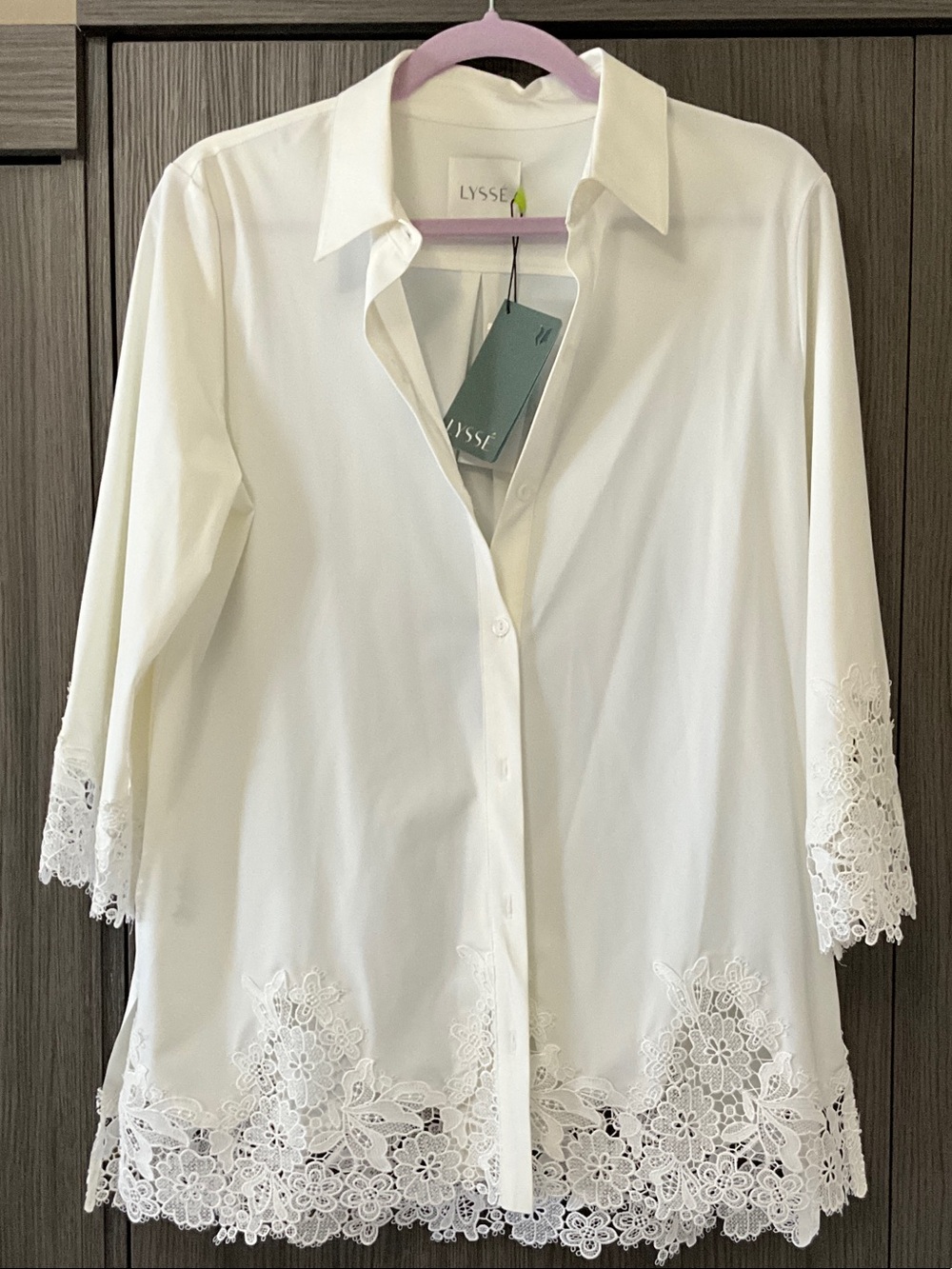 Lysse White Lace-Hem Button Down Shirt